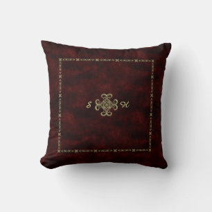 Red Velvet With Golden Ornament Cushion
