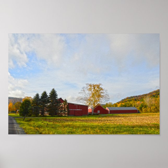 Red Vermont Barns in Autumn Poster (Front)