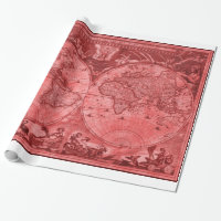 Red Version Antique World Map J Blaeu 1664