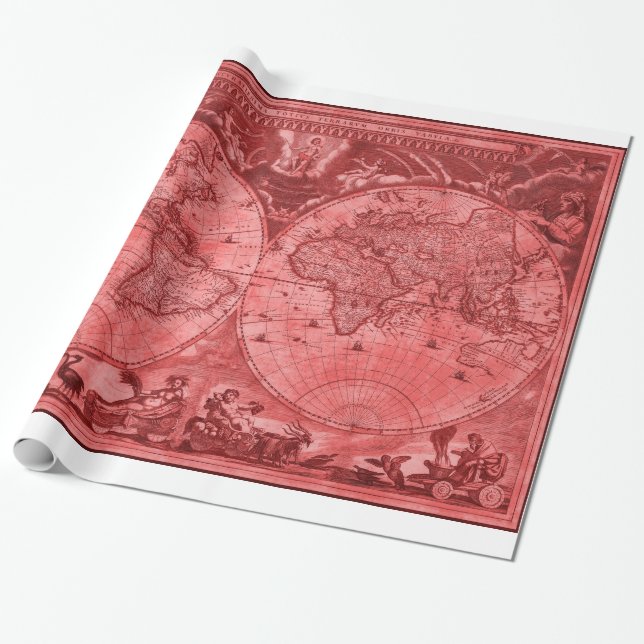 Red Version Antique World Map J Blaeu 1664 Wrapping Paper (Unrolled)