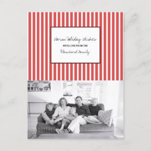 Red Vertical Festive Stripes Holiday Photo Postcard