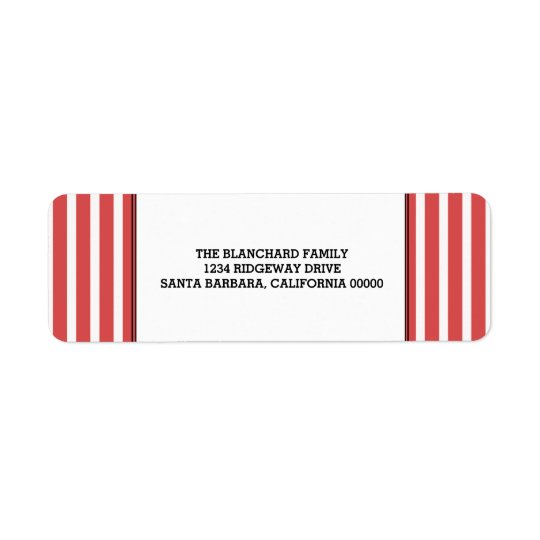 Red Vertical Festive Stripes Holiday Return Address Label