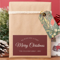 Red Very Merry Christmas Family Name Gift Label