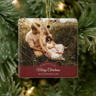 Red Very Merry Christmas Family Photo Ceramic Ornament