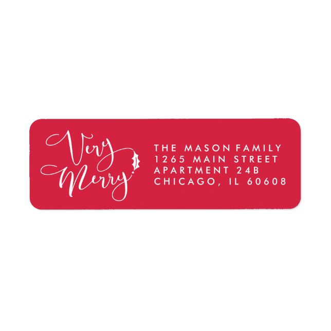 Red Very Merry Christmas Return Address Labels (Front)