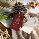 Red Very Merry Christmas Tree Family Name Gift Tags<br><div class="desc">This Red Very Merry Christmas Tree Family Name Gift Tags design features a sophisticated dark red backdrop with a blend of simple ivory lettering and classic calligraphy paired with a minimalist boho styling that strikes a perfect balance between clean modern subtlety and vintage elegance. Embellishing this all beautifully is a...</div>
