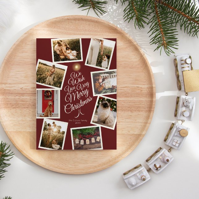 Red Very Merry Christmas Tree Photo Collage Holiday Card (Creator Uploaded)