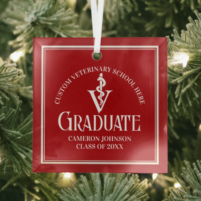 Red Veterinary School Graduation Christmas Glass Tree Decoration (Insitu)