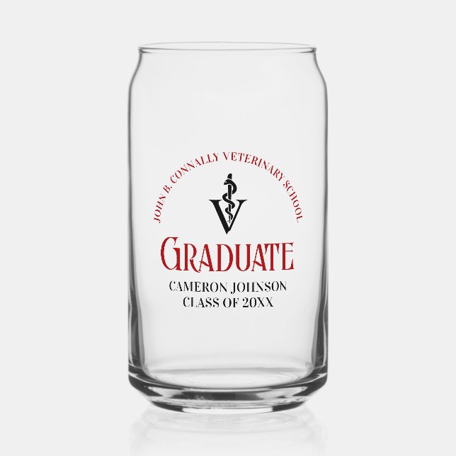 Red Veterinary School Graduation Personalised Can Glass (Front)
