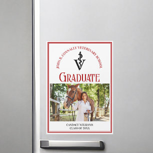 Red Veterinary School Photo Graduation Magnet Card