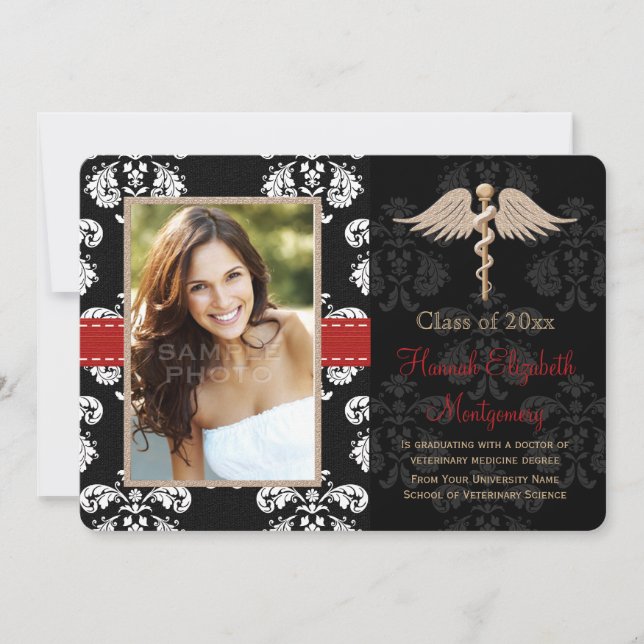 Red Veterinary Vet School Graduation Announcement (Front)