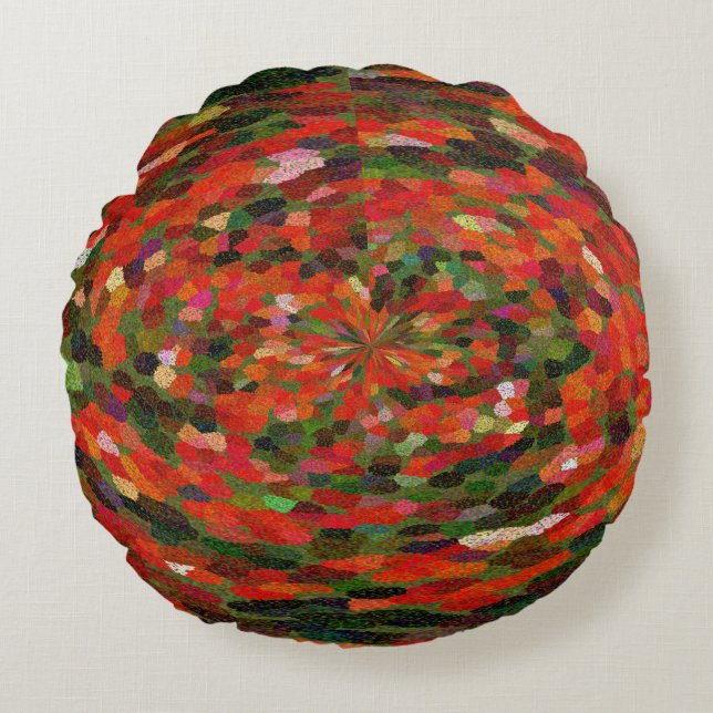 Red vibrant flower abstract round cushion (Front)