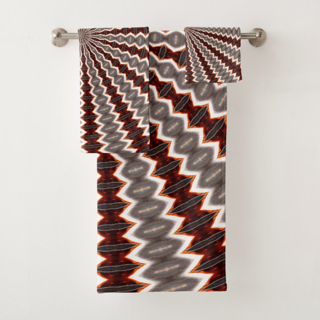 Red Vibration Kaleidoscope Pattern Bath Towel Set (Insitu)