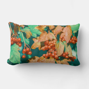 Red Viburnum Berries Green Leaves Lumbar Cushion