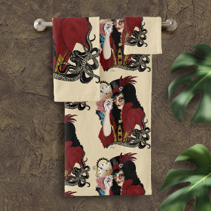 Red Victorian Steampunk Lady Vintage Octopus Bath Towel Set