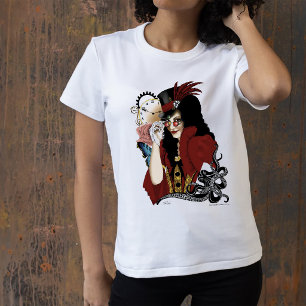 Red Victorian Steampunk Lady Vintage Octopus T-Shirt