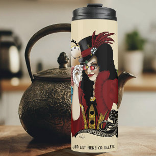 Red Victorian Steampunk Lady Vintage Octopus Thermal Tumbler