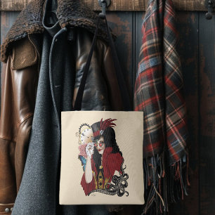 Red Victorian Steampunk Lady Vintage Octopus Tote Bag