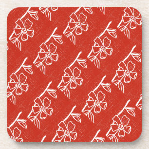 "Red Vinca Tiled Pattern" Floral Coaster Set