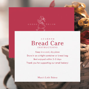 Red Vintage Bakery Girl Bread Care Instructions Thank You Card
