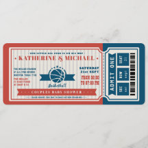 Red Vintage Basketball Ticket Couples Baby Shower