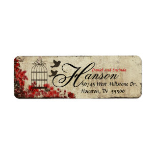 Red Vintage Birdcage Return Address Labels