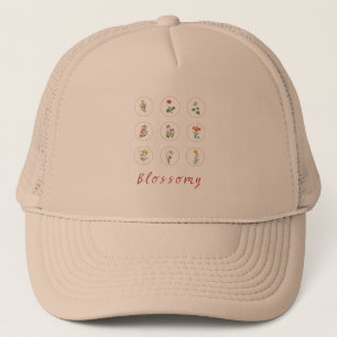 Red Vintage Blossom Botanical Collage Artwork Trucker Hat