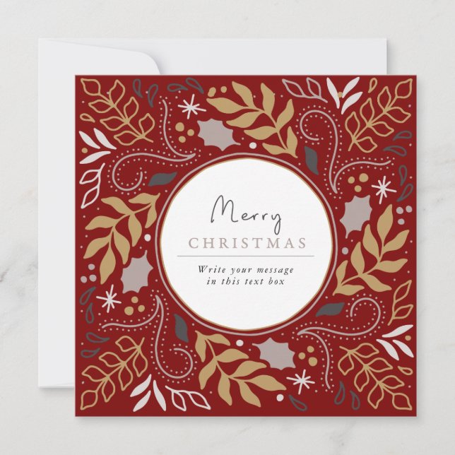 Red Vintage Botanical Frame Christmas Photo card (Front)