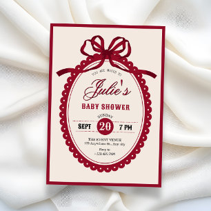 Red vintage bow baby shower invitation