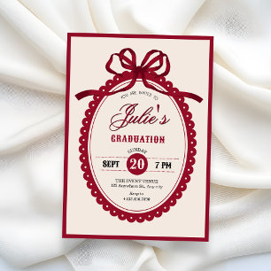 Red vintage bow graduation invitation