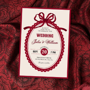 Red vintage bow wedding invitation