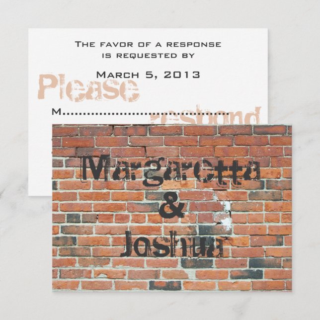 Red Vintage Brick Wall Wedding Invitation RSVP (Front/Back)