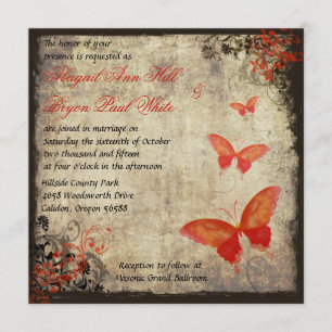Red Vintage Butterfly Wedding Invitation