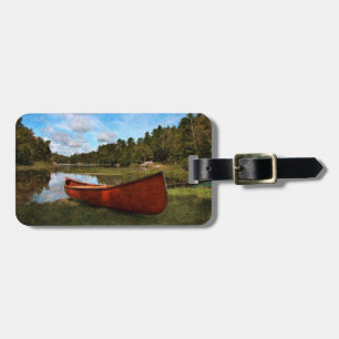 Red vintage canoe luggage tag