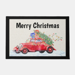 Red vintage car Christmas Doormat Door Mat