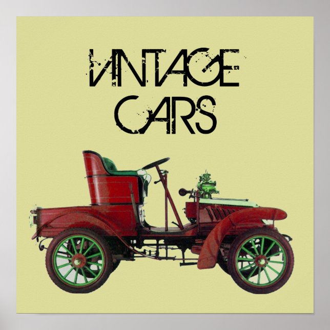 RED VINTAGE CAR /CLASSIC AUTO AUTOMOTIVE Cream Poster (Front)