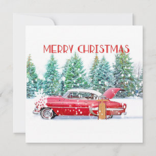 Red Vintage Car in Snow Card