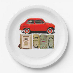 Red Vintage Car Paper Plate