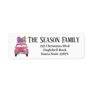 Red Vintage Car with Christmas Gifts Return Address Label