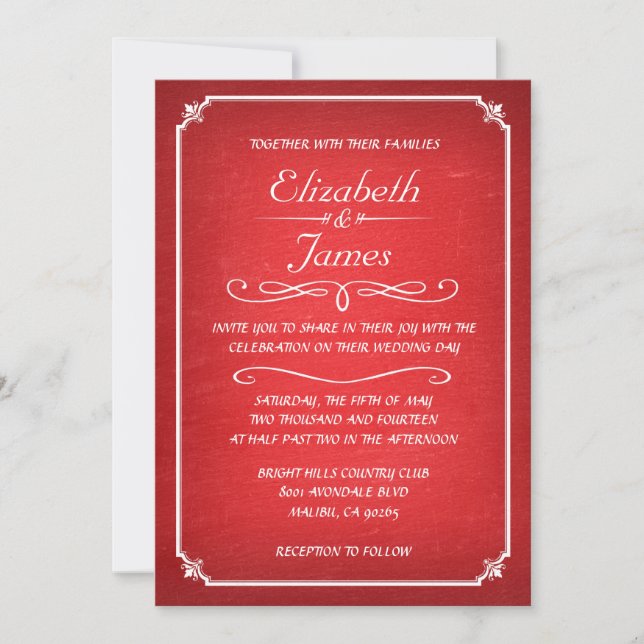 Red Vintage Chalkboard Wedding Invitations (Front)