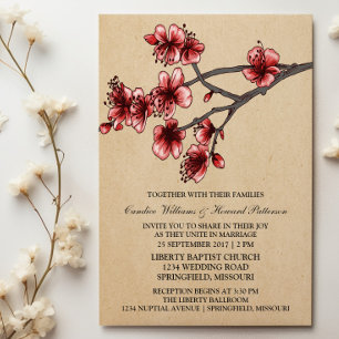 Red Vintage Cherry Blossoms Wedding Invite