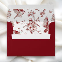 Red Vintage Chinoiserie floral bird