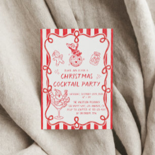 Red Vintage Christmas Cocktail Party Invitation