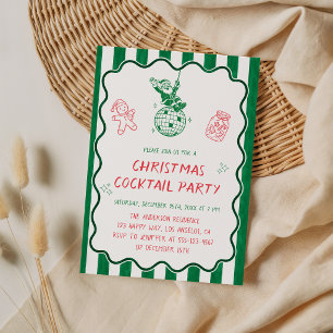 Red Vintage Christmas Cocktail Party Invitation