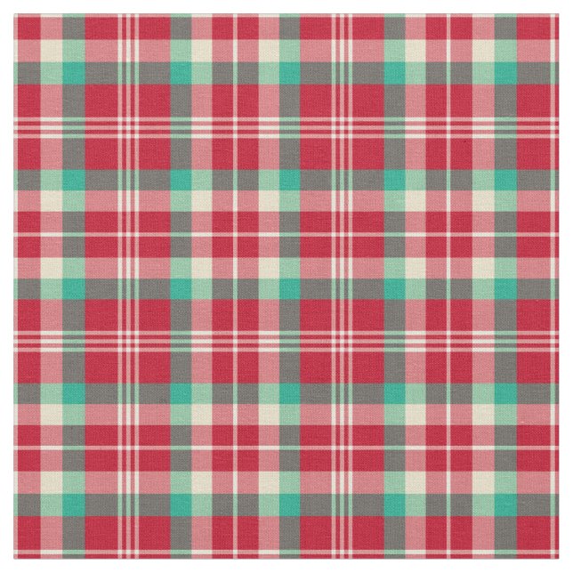 Red Vintage Christmas Plaid Fabric (Close Up)