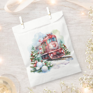 Red Vintage Christmas Train Favour Bag