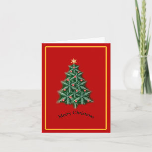 Red Vintage Christmas Tree Folded Holiday Card