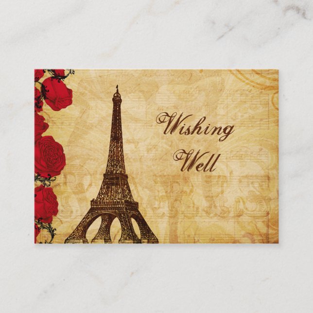 red vintage eiffel tower Paris wishing well card (Front)