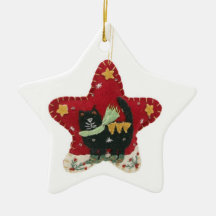 Red Vintage Felt Hand-crafted Kitty Christmas Star