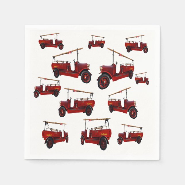 Red Vintage Fire Truck Pattern, Napkin (Front)